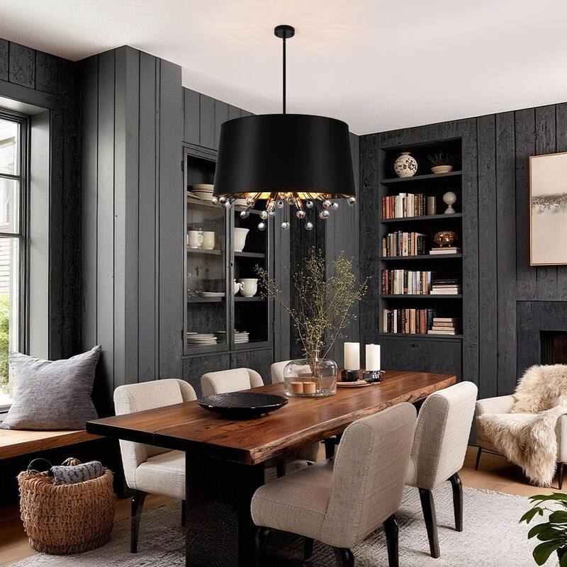 Ornate Rustic 12-Light Cone-shaped Fabric Crystal Chandelier - 30.7 in