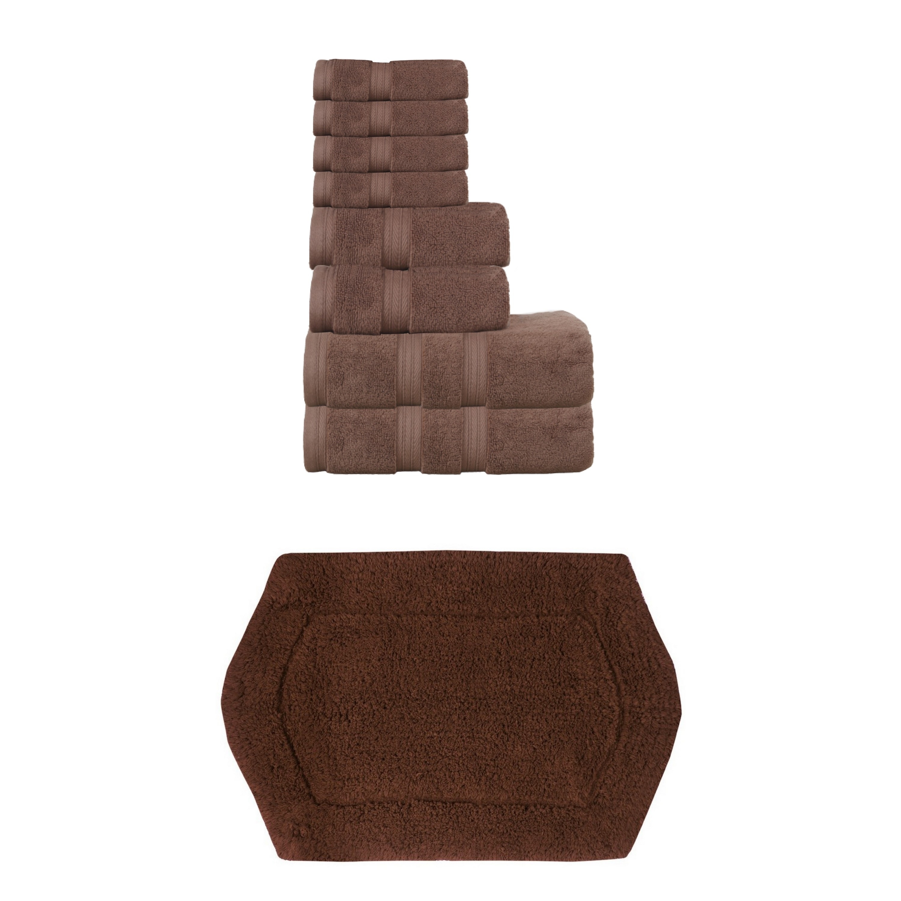 Home Weavers Waterford Collection 100% Soft Cotton 8 Pc Bath Towel Set & 1 Pc 17x24" Bath Rug, Machine Wash & Non Slip(Set of 9)