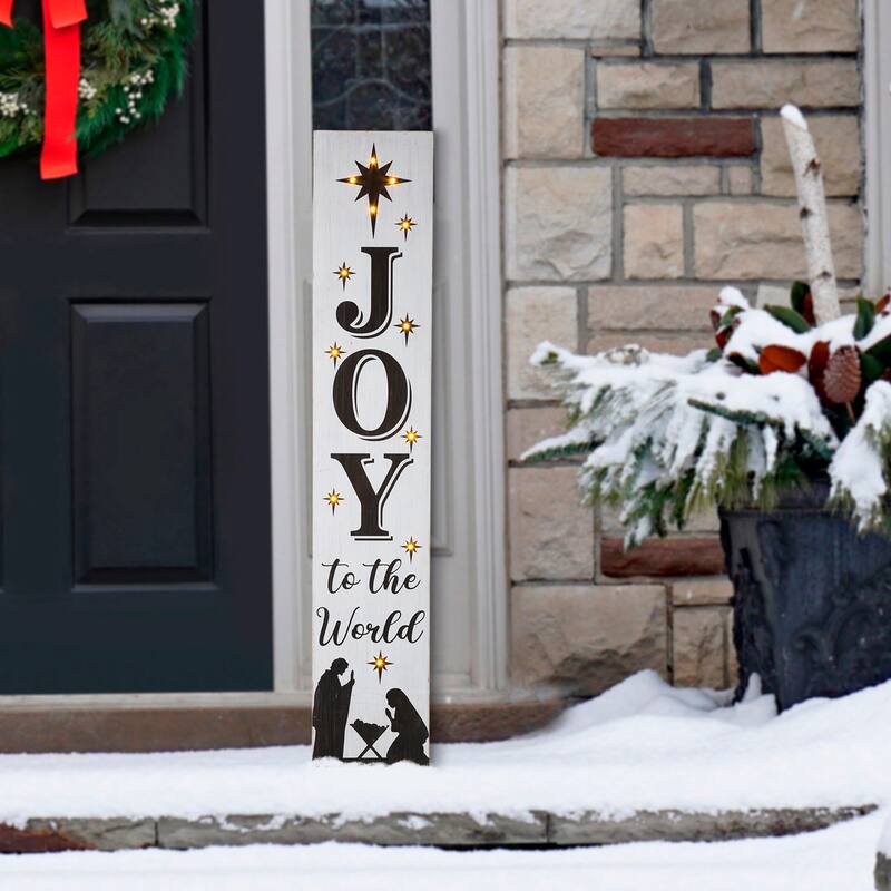 Glitzhome 42"H Lighted "JOY" or 60"H "PEACE" Wooden Nativity Porch Sign