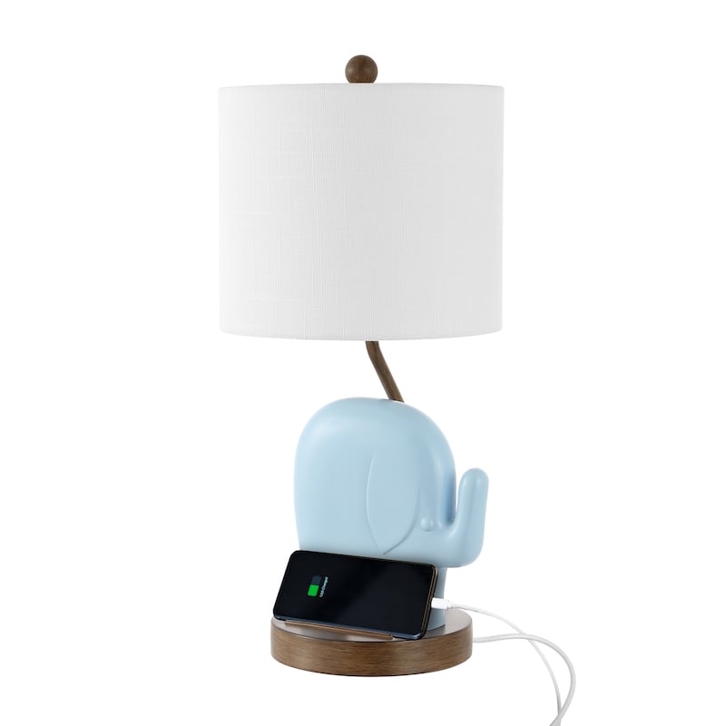Campana 20.25" Bohemian Designer Iron/Resin Elephant LED Kids Table Lamp with Phone Stand and USB Charging Port, by JONATHAN Y