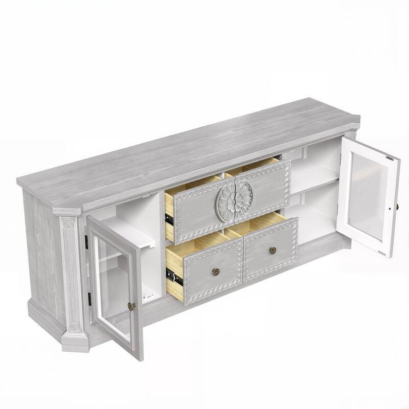 Farmhouse TV Stand with Storage, Solid Wood Media Console Cabinet for Living Room, Fully Assembled