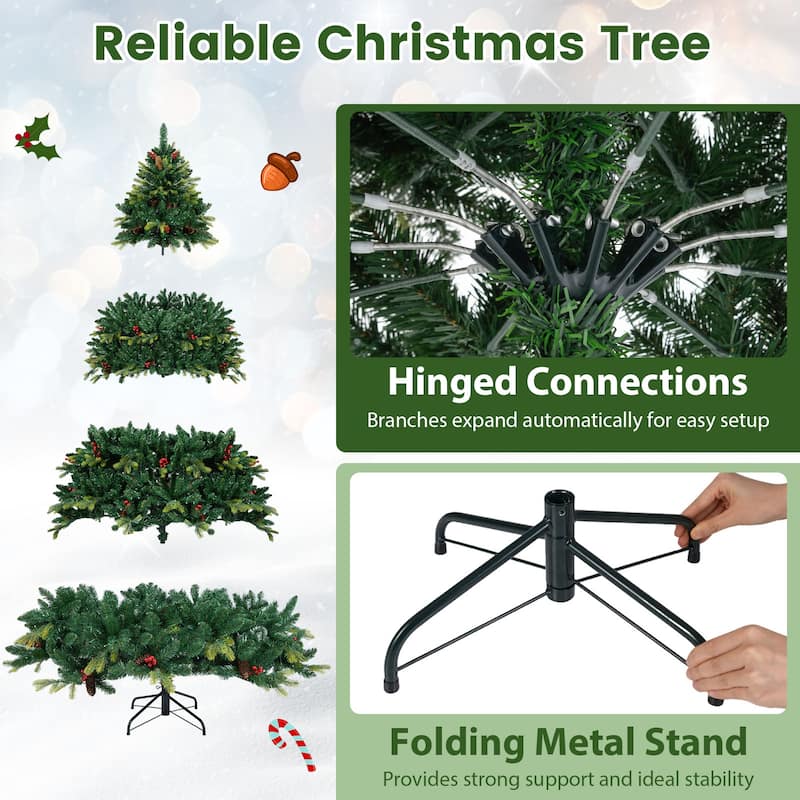 Costway 5/6/7/8 FT Artificial Christmas Tree with 250/370/500/650 RGB - Green - See Details