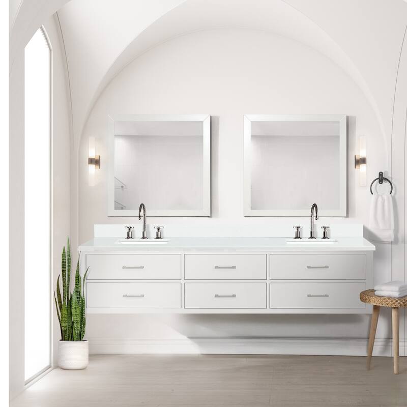 Castor 60 in W x 22 in D Black Double Bath Vanity, Cultured Marble Top, and 28 in Mirrors