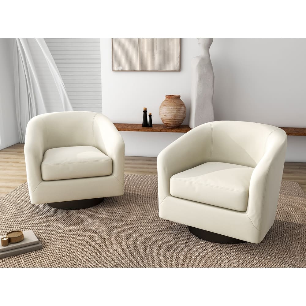 2 Set Round Barrel Chair 360-Degree Swivel Accent Chairs