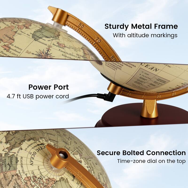 Gymax 8 Inch Illuminated World Globe Night Light up Globe Lamp Wooden