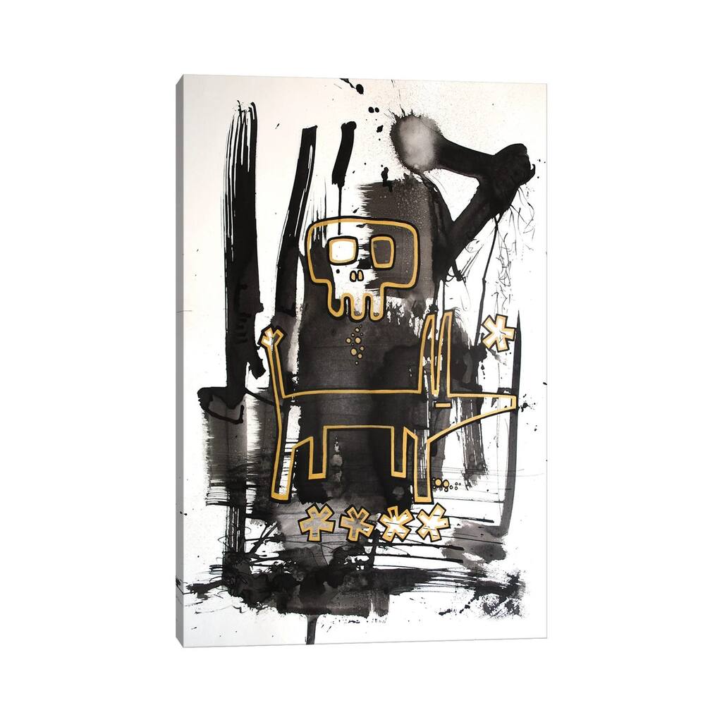 iCanvas "Gold Skull Dog" by Well Well Canvas Print