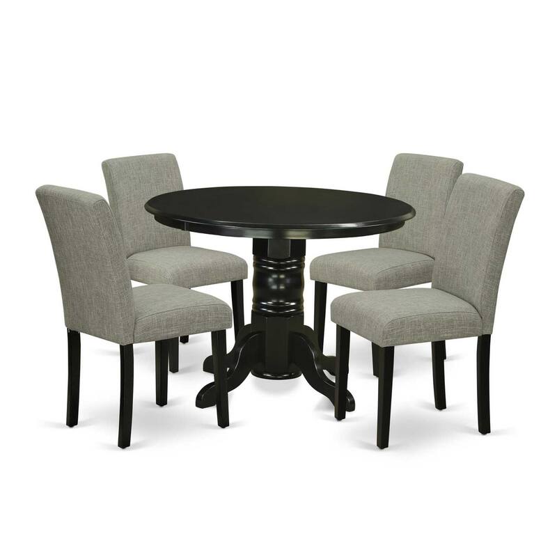 HomeStock 5-Piece Round Black Finish Solid Wood Top Dining Table with 4-Parson Chair with Lattice Back