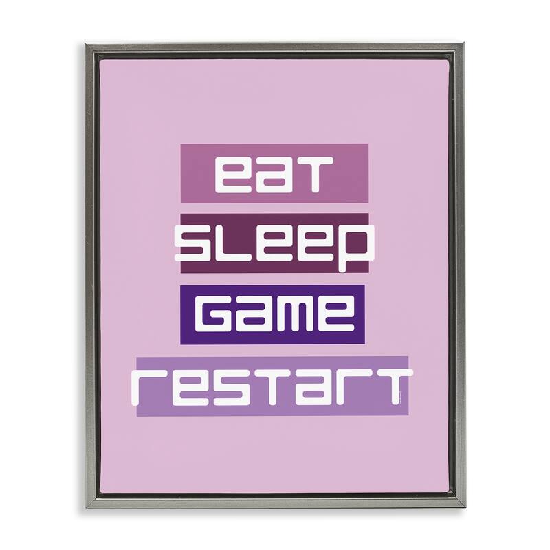 Stupell Eat Sleep Game Restart Framed Floater Canvas Wall Art Design By Yass Naffas Designs - 17 x 21 - Grey
