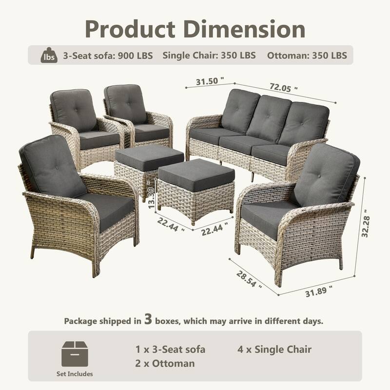 XIZZI 7-Piece Outdoor Patio Furniture Conversation Set with Ottomans