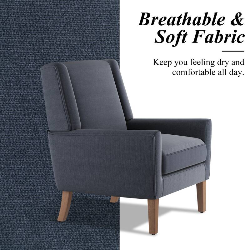 Mid-Century Linen Wing Chair - Tailored Channel Tufting & Walnut Tapered Legs, Compact Accent for Reading Nooks