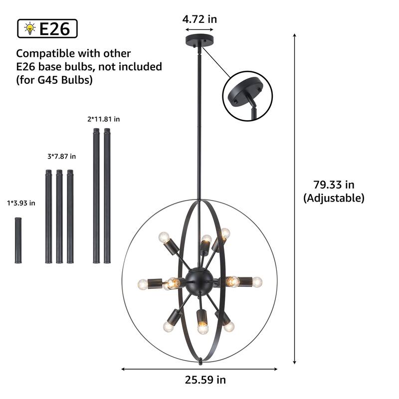 Starsky 12-Light 25in Mid-Century Modern Caged Ceiling Lights Lantern Globe Chandelier