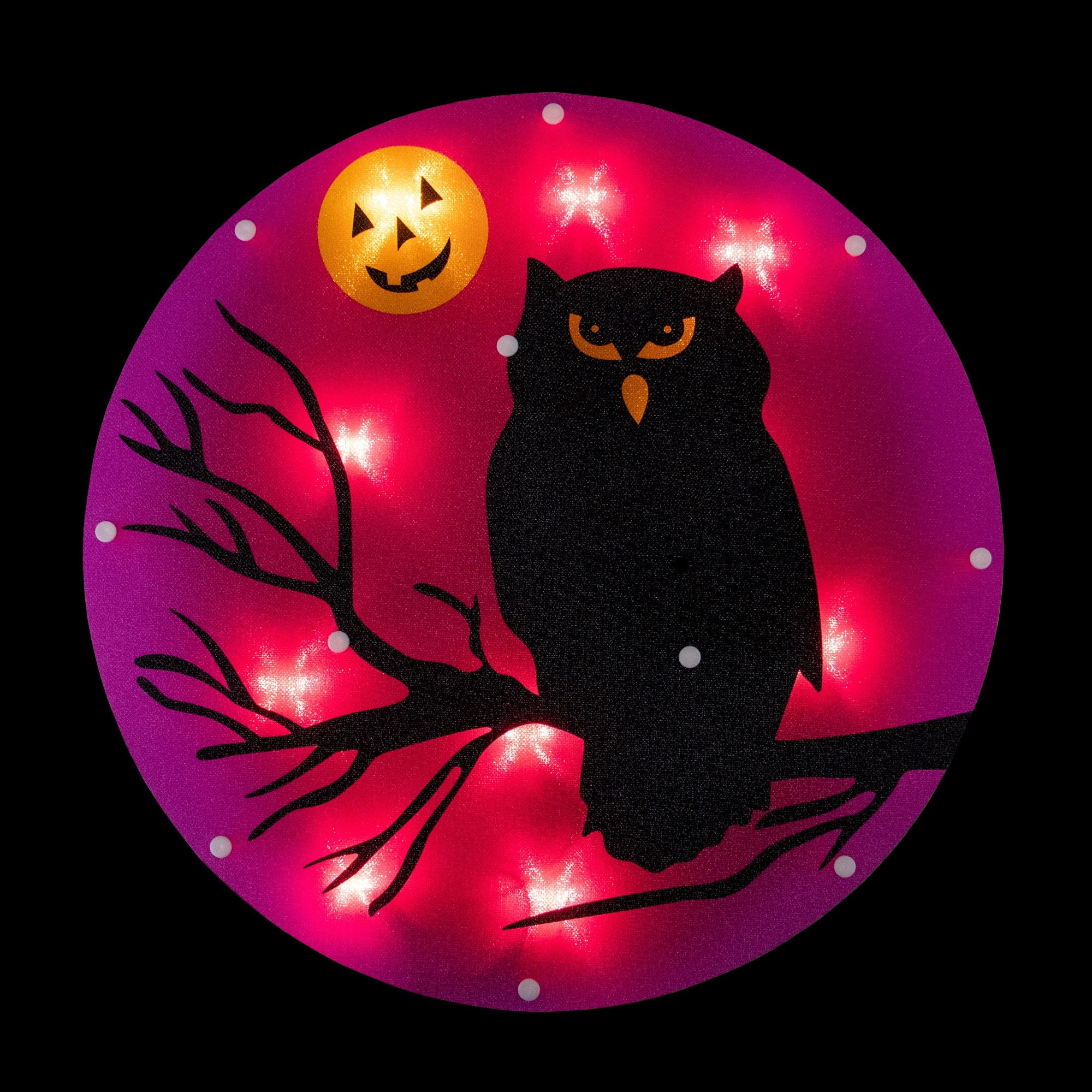 Lighted Owl and Jack O' Lantern Halloween Window Decoration - 13.75"