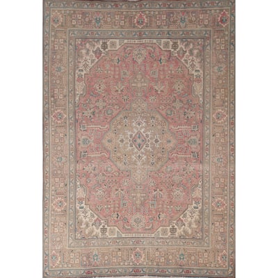 Pink Tabriz Persian Vintage Rug Hand-Knotted Traditional Wool Carpet - 6'9"x 9'8"