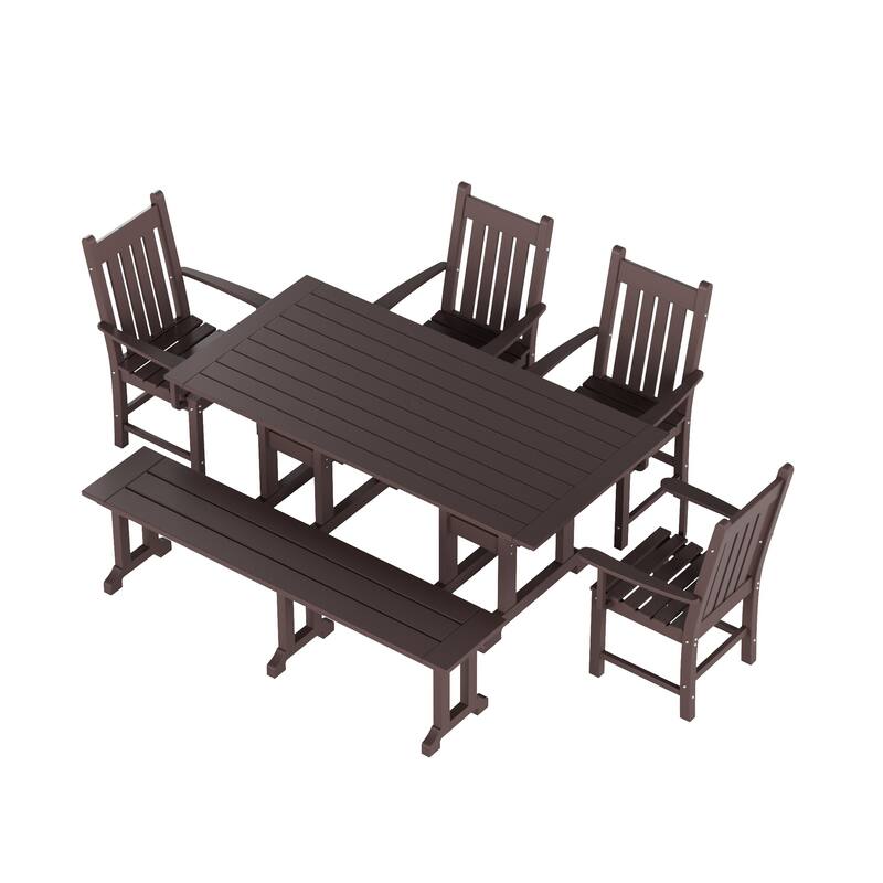 Laguna Hdpe All Weather Outdoor Patio Dining Set with Rectangle Table, Arm Chairs and Bench (6-Piece Set)