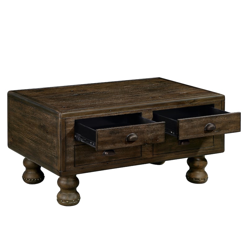 Rectangle Coffee Table, 40-Inch Antique Coffee Table with 4 Drawers,Wood Center Table Tea Table with Rivet Decoration Legs