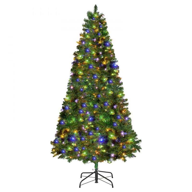 Green PVC and Iron 7.2x4.5 ft Pre-Lit Christmas Tree with 470 LED Lights and 11 Modes - 4.5 x 7.2 ft