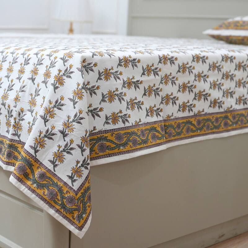 Fabdivine Handmade Block Print Flat Sheet or Bed Sheet Cotton Fabric Floral Home Decor