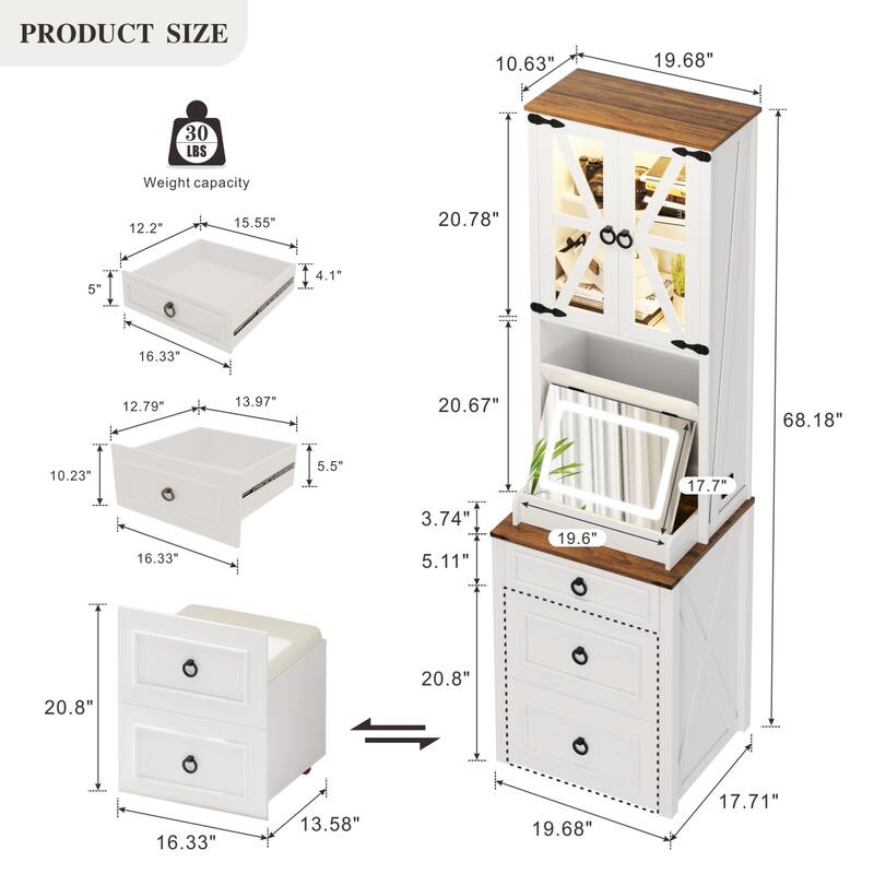 Makeup Vanity with Led Light and Hidden Storage