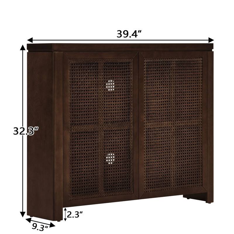 Mid Century Modern 63" Wide 2 - Cane Rattan Door Storage Sideboard, Retro Wine Bar Credenza for Living Room Entryway Kitchen