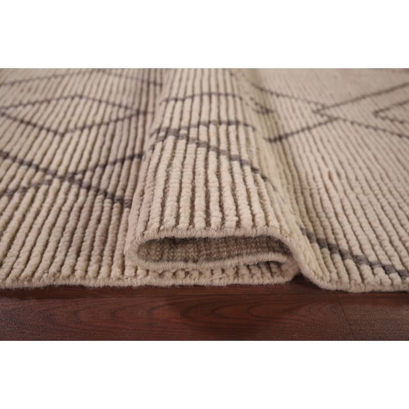 Striped Ivory Moroccan Oriental Accent Rug Handmade Wool Carpet - 2'10"x 5'9"