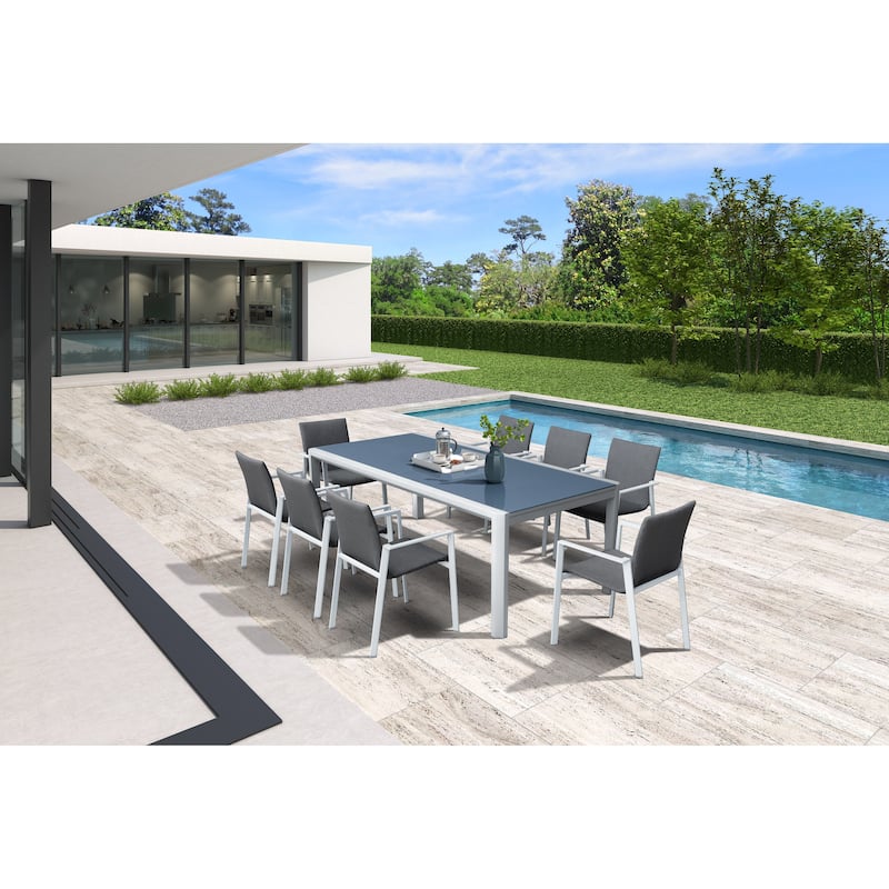 Bailey Light Grey 9-Piece Aluminum Outdoor Dining Set with Sling Set in Midnight Grey - N/A