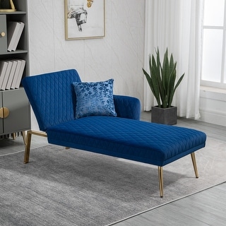 Tufted Velvet Chaise Lounge with Adjustable Backrest and Metal Legs ...