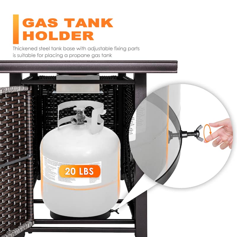 Outdoor 43-inch 50,000 BTU Propane Gas Fire Pit Table, Aluminum Tabletop and PE Rattan Weaved Iron Frame,