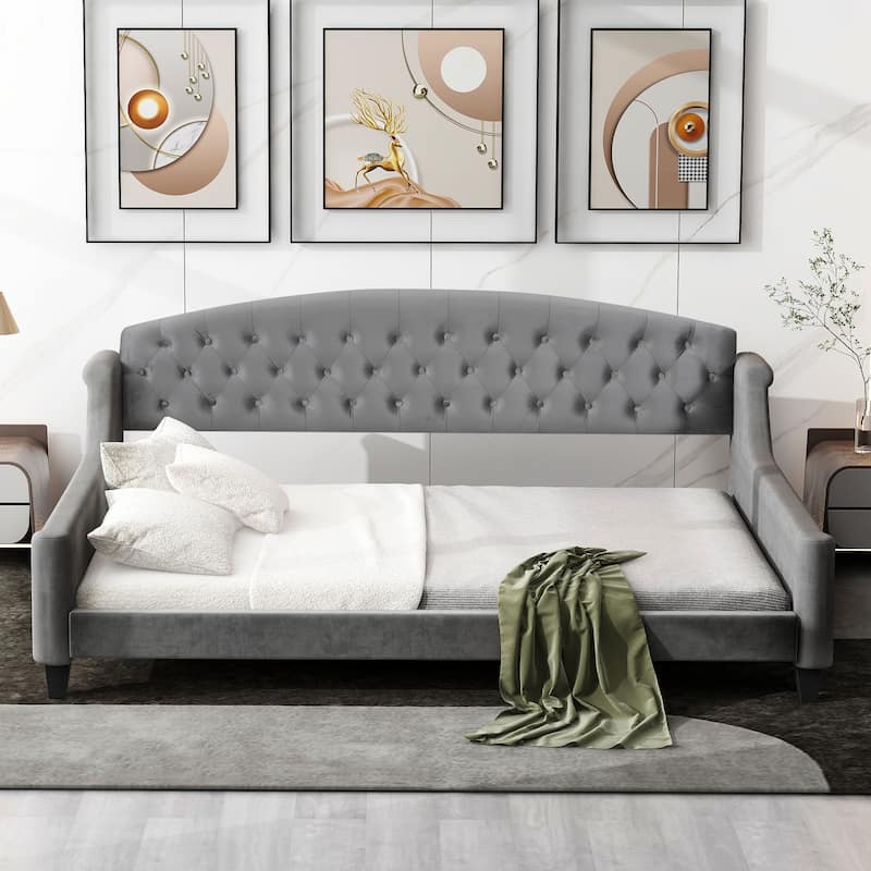 Modern Twin/Full Luxury Velvet Tufted Button Daybed with Wood Frame for Bedroom, Guest Rooms