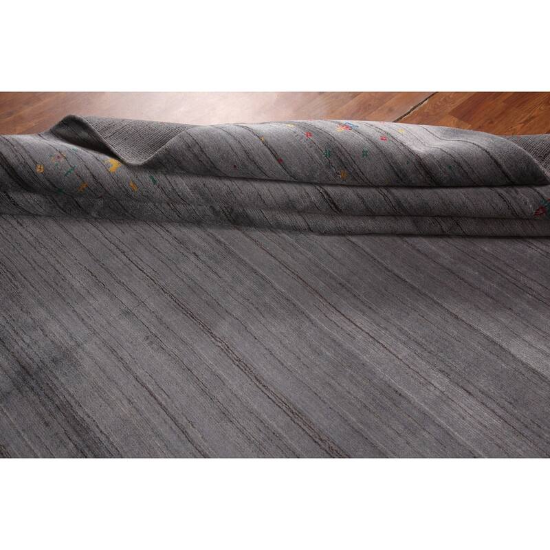 Gray Gabbeh Oriental Area Rug Handmade Wool Carpet - 8'2" x 9'8"