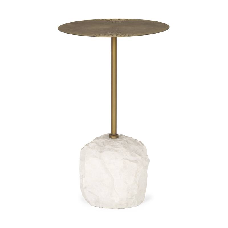 Rini Gold Metal and White Marble Accent Table - 15.0L x 15.0W x 24.5H