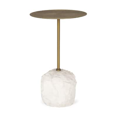 Rini Gold Metal and White Marble Accent Table - 15.0L x 15.0W x 24.5H