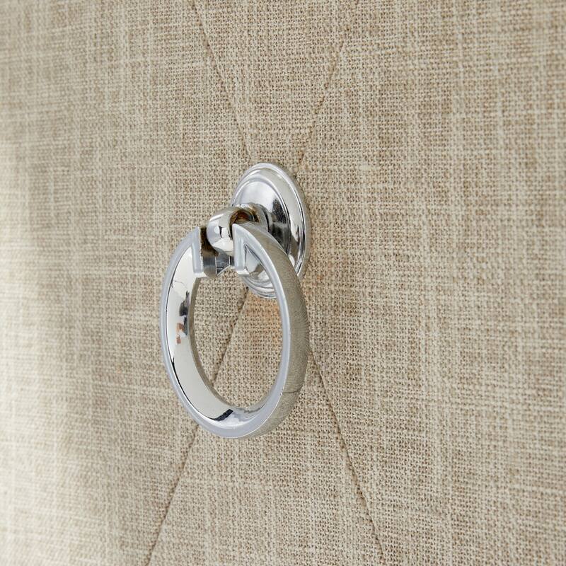 Wooden Upholstered Front Panel 1 Shelf and 3 Doors Cabinet with Mirrored Top and Ring Handles - Gray - Roche River Decor