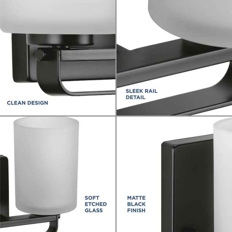 League Collection Two-Light Matte Black and Etched Glass Modern Farmhouse Bath Vanity Light - 13.62 in x 5.5 in x 7.62 in