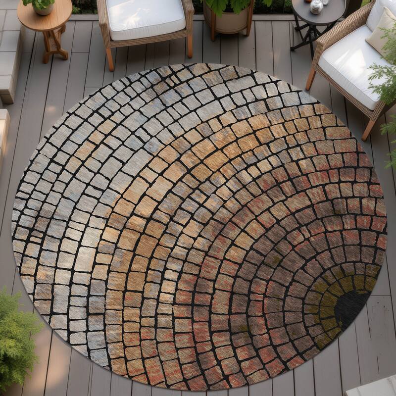 Machine Washable Indoor/ Outdoor Mosaic Rome Chantille Rug - Copper - 8' x 8'