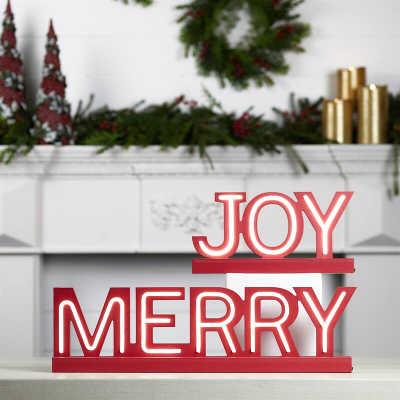 LED Joy and Merry Tabletop Sign (Set of 2) - N/A