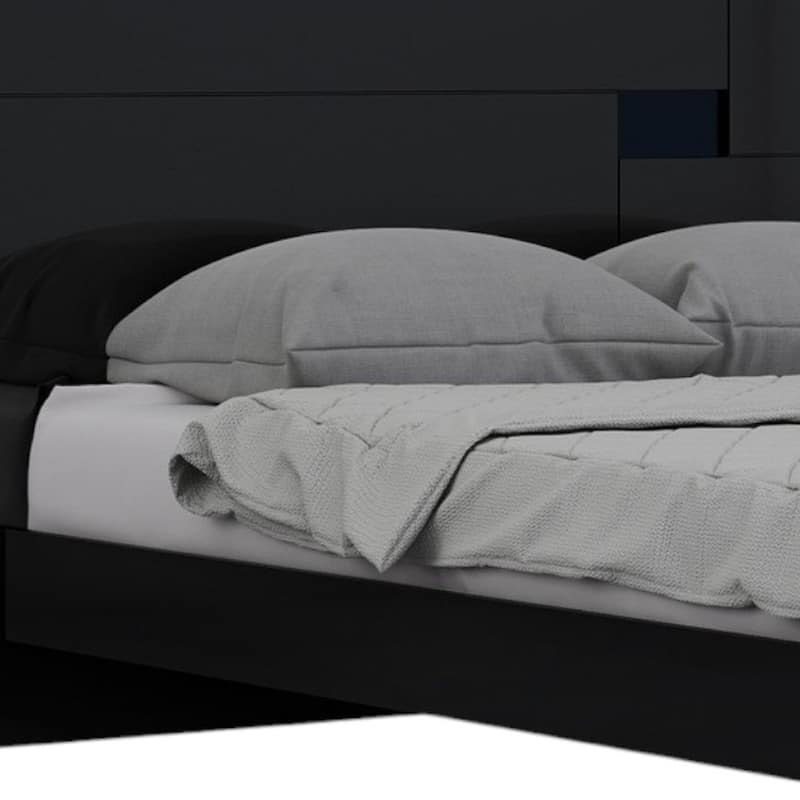 HomeRoots Four Piece Black Solid Wood Bedroom Set With Mirror