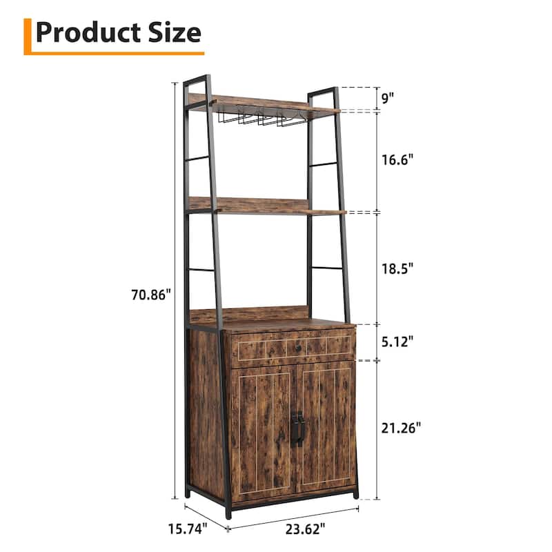 3 Tiers Bakers Racks for Kitchens, Wood+Metal Freestanding Bakers Rack with Cabinet