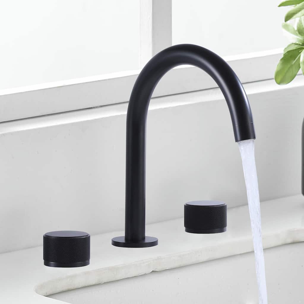 Modland Bathroom Faucet Widespread Matte Black Solid Brass 2-Knob Handle for Sink 3 Holes