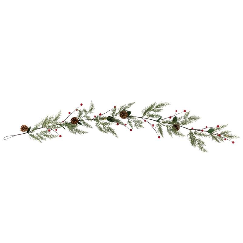 Pre-Lit B/O Pinecone, Berry and Leaf Christmas Garland - 4.5' - Warm White Lights