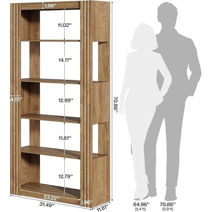 70.8-Inch 5-Tier Open Bookshelf Bookcase Wood Display Storage Shelves