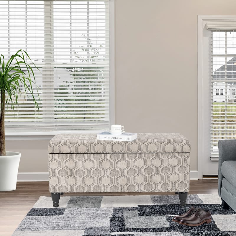 Adeco French Storage Ottoman Footstool Bench with Lift Top - Light Beige
