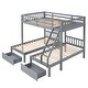 preview thumbnail 6 of 38, Wood Triple Bunk Bed with Drawers and Guardrails