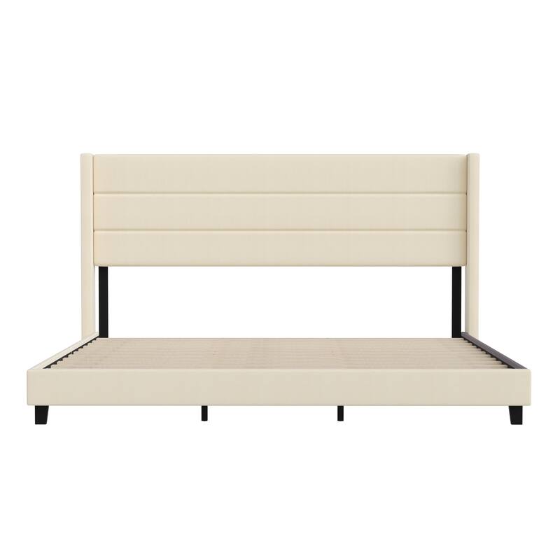 Upholstered Platform Bed with Wingback Headboard
