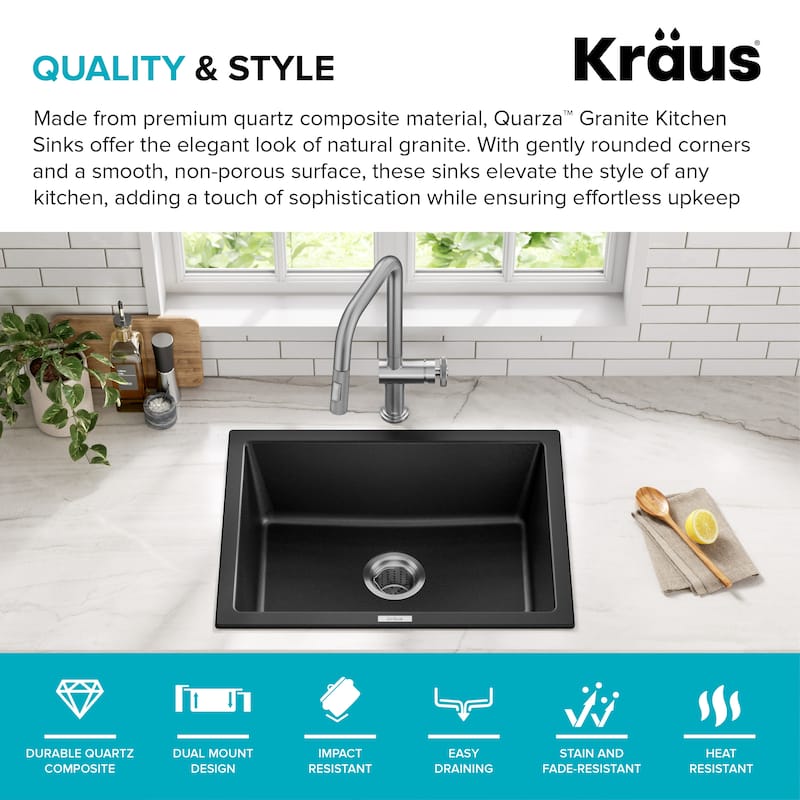 KRAUS Granite 24 inch 1-Bowl Undermount Drop-in Kitchen Sink