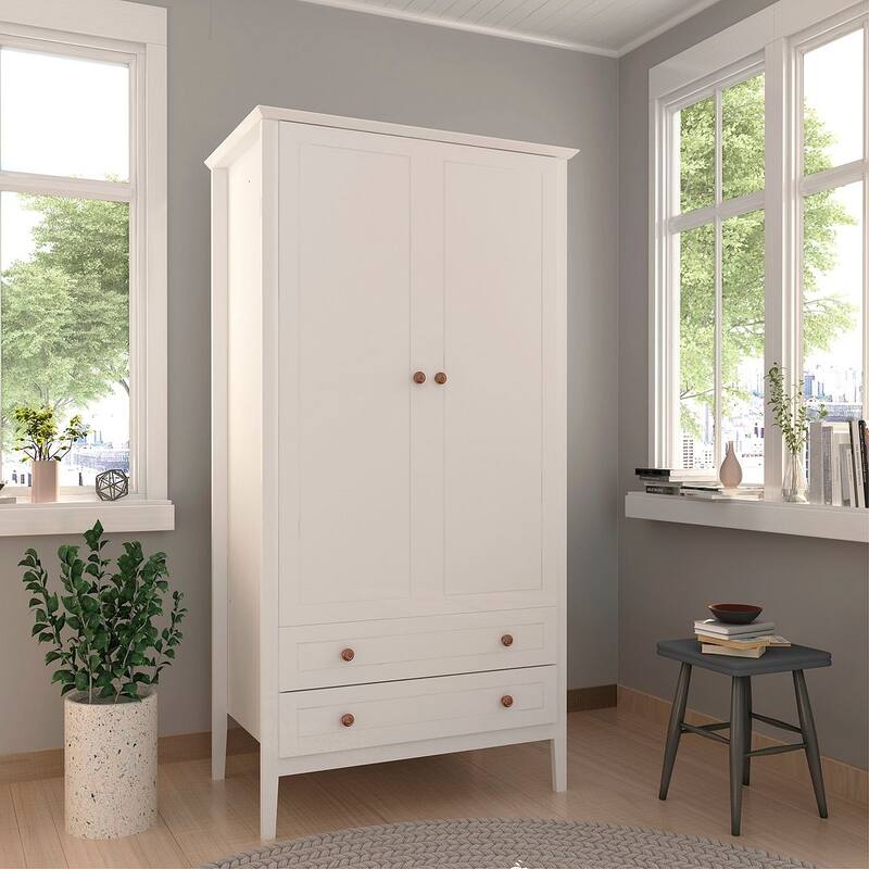 Manhattan Comfort Crown Full Wardrobe with Hanging and 2 Drawers - White