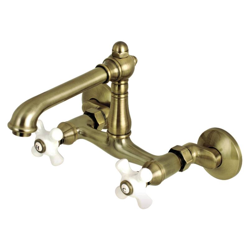 Kingston Brass English Country 6 in. Adjustable Center Wall Mount Kitchen Faucet - Antique Brass