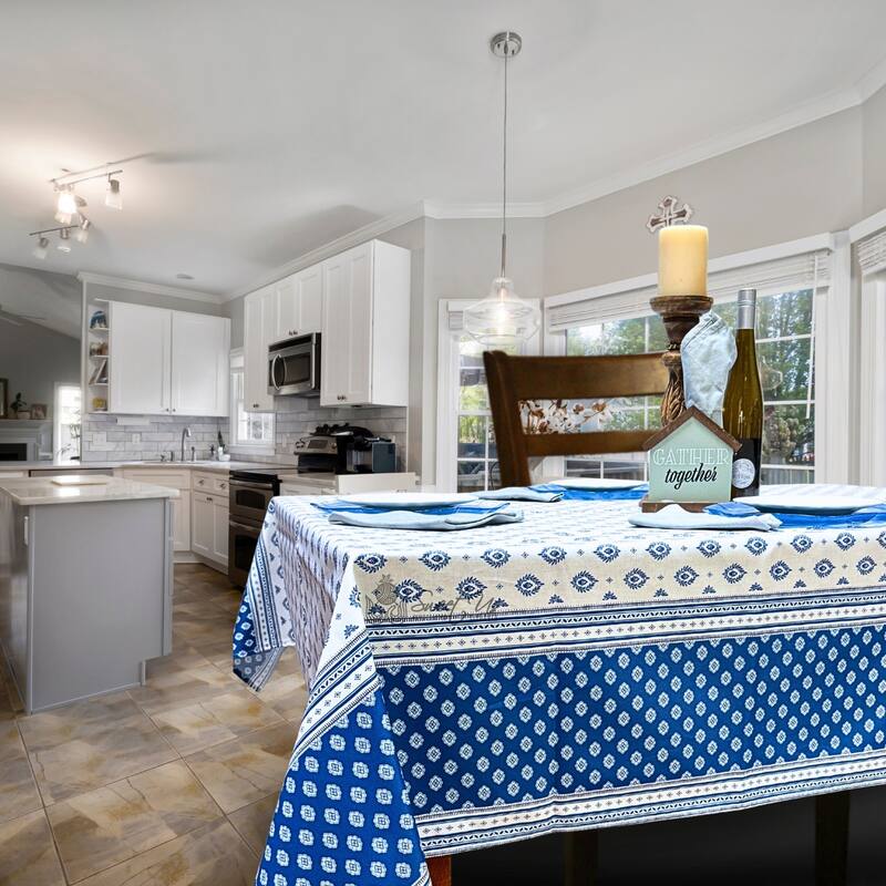 Wipeable Stain Resistant French Chateau Cotton Floral Tablecloth