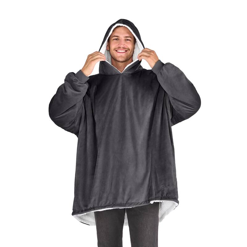 Bare Homey B-Cozy Oversized Sherpa Wearable Blanket - Adult - Forged Iron Grey