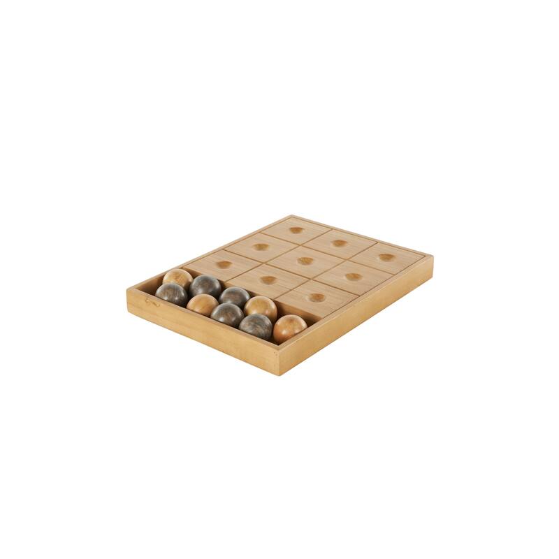 Brown Wood Home Decor Game Set with 9 Balls - 16"W x 12"L x 2"H