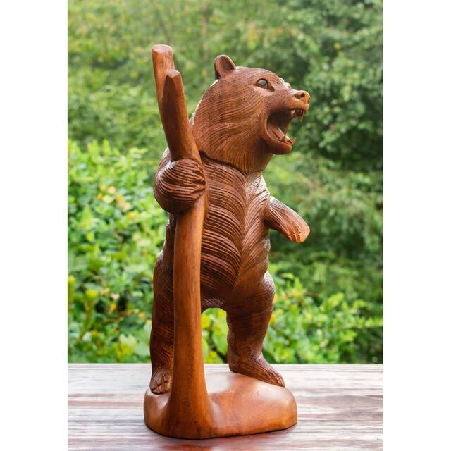 12" Wooden Hand Carved Standing Bear Statue Handcrafted Handmade Figurine Sculpture Lodge Cabin Outdoor Indoor Decor